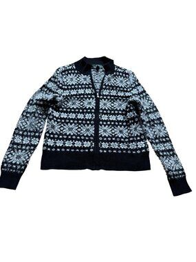Fair Isle Lauren Ralph Lauren Active Size XL Black White Full Zip Cardigan